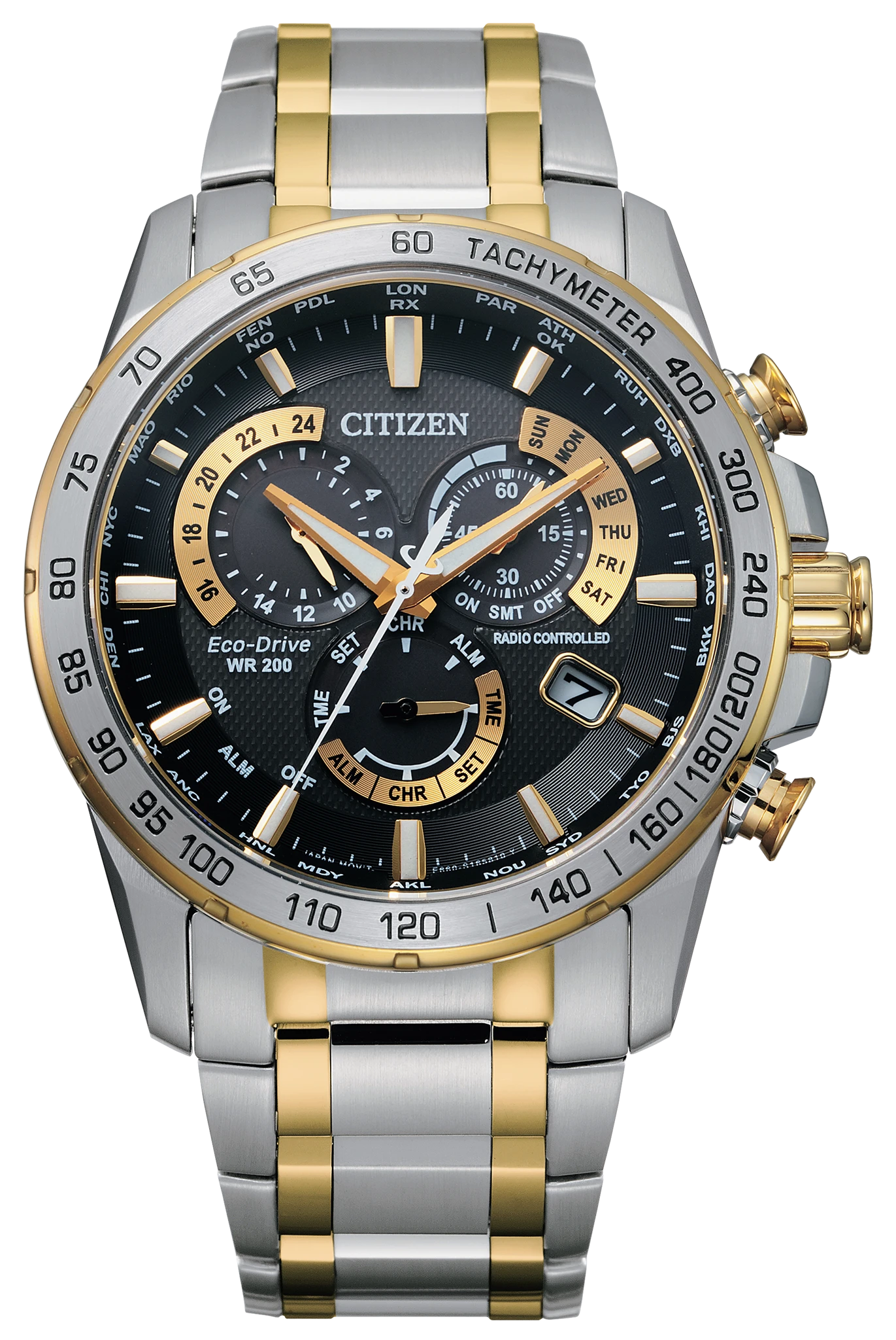 CITIZEN Eco-Drive クロノグラフ 時計 Perpetual Chrono A-T Black Dial Stainless Steel Bracelet CB5894